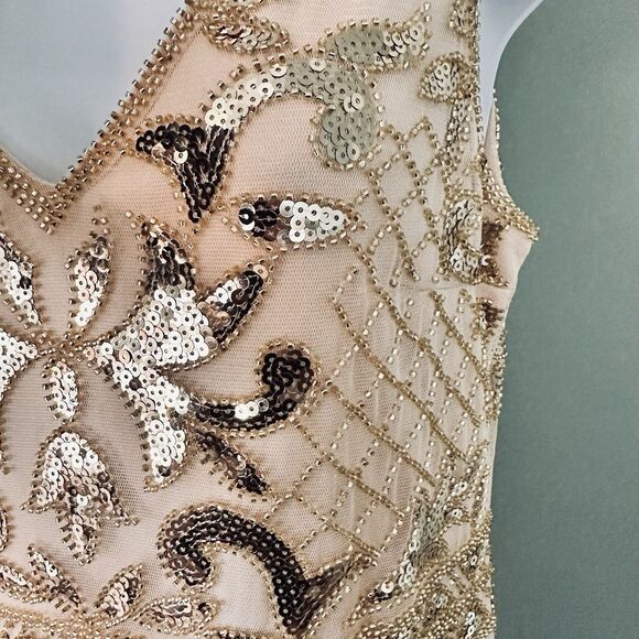 Unique Retro Flapper Dress L Sequin Beaded Showgirl Fringe 20s Gatsby Burlesque - Picture 8 of 12